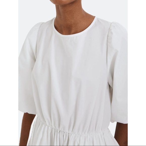 Madewell Poplin Crew Neck Bubble Sleeve Mini Dress, White, Sz 4, NWT - Picture 3 of 6